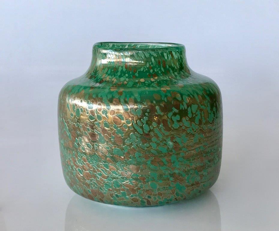 Green & Gold Flecked Glass Vase